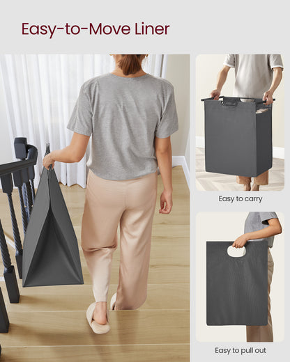 Laundry Hamper Organizer, Laundry Basket, Laundry Sorter with A Pull-Out and Removable Bag, Shelf, Laundry Bin 17.2 Gal (65 L) Gray