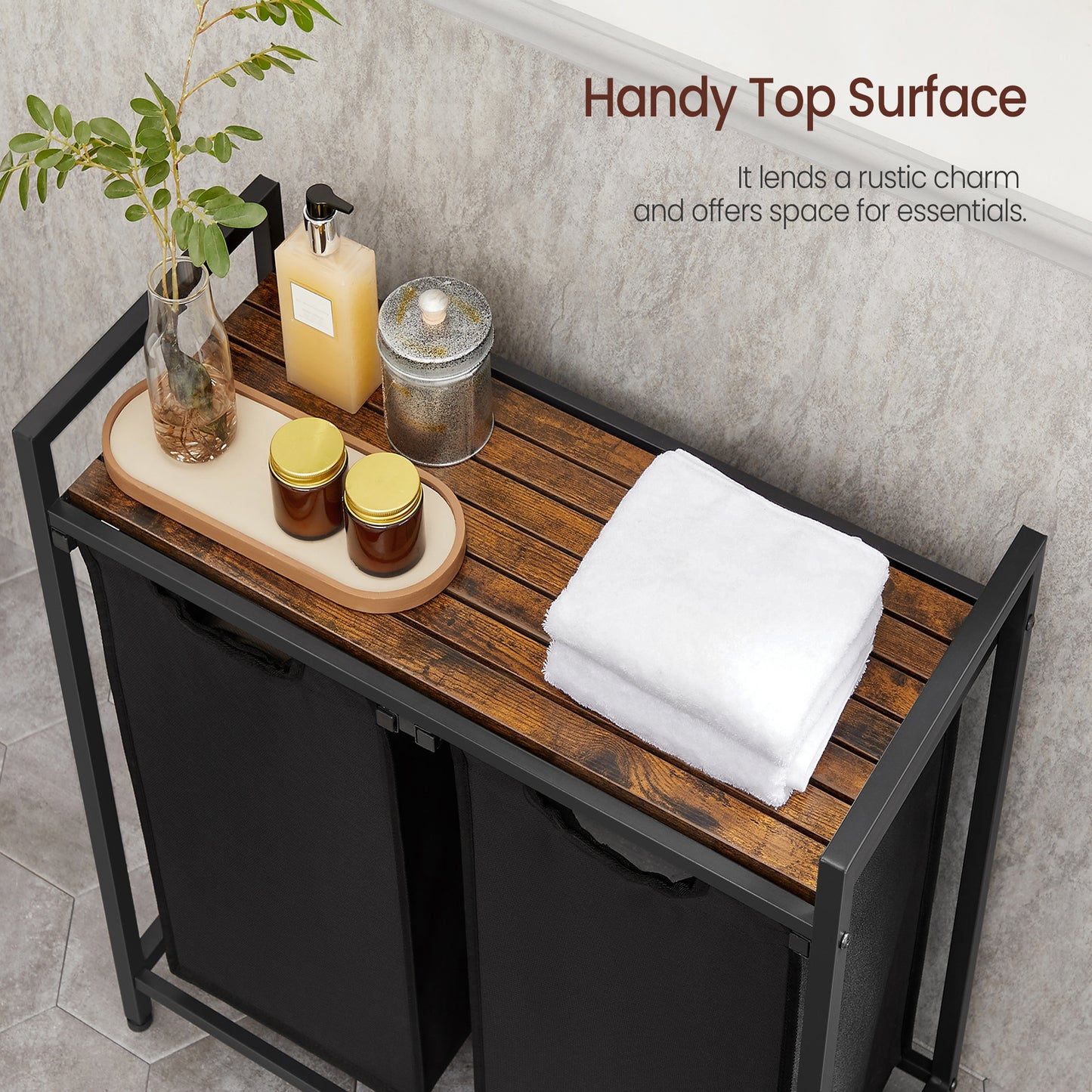 Laundry Hamper Organizer Laundry Basket Laundry Sorter with 2 Pull-Out and Removable Bags 2 x 12.1 Gallons, 28.8 x 13 x 28.4 Inches Black