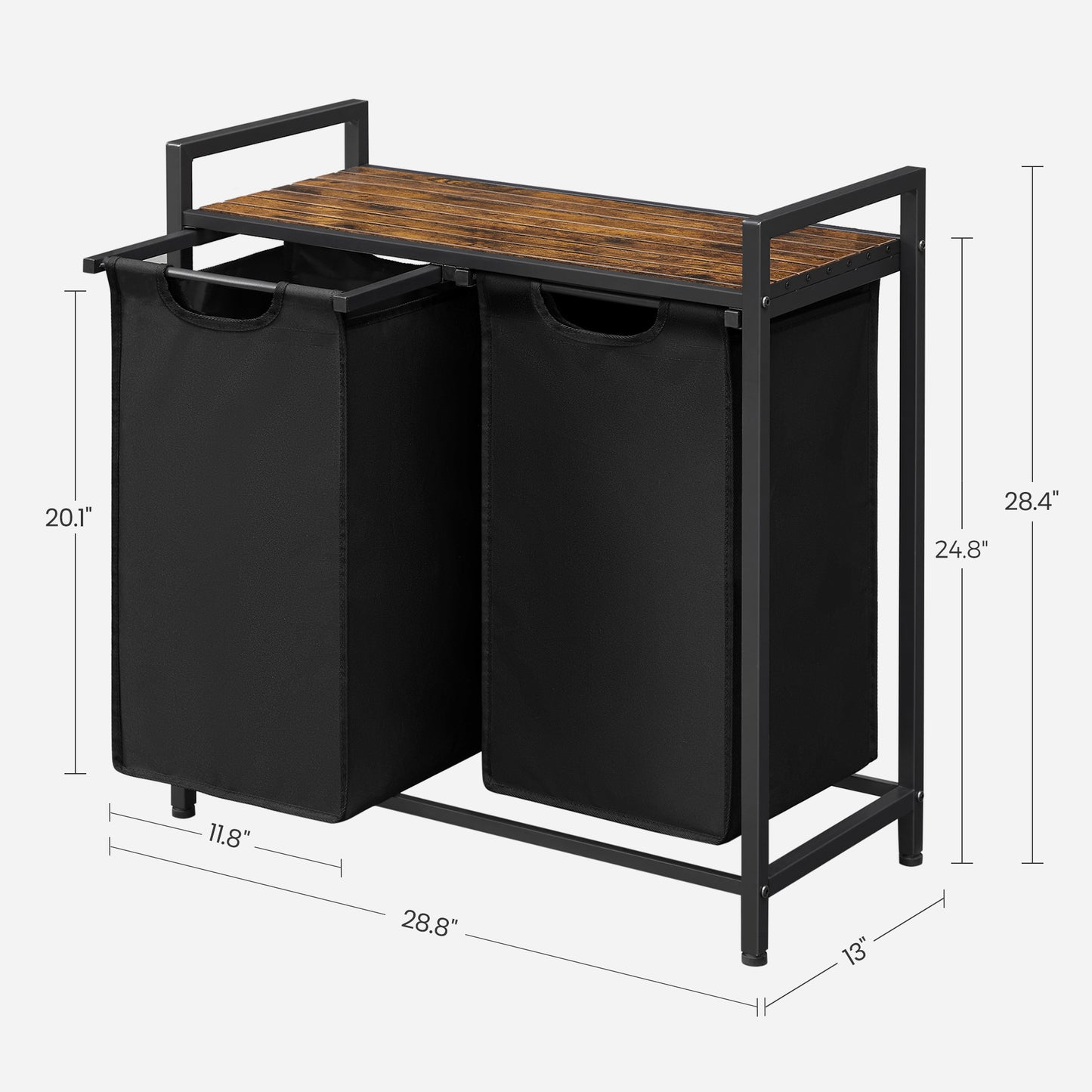 VASAGLE 46L Laundry Hamper Laundry Basket with 2 Pull-Out Bags Laundry Sorter with Shelf Rustic Brown and Black