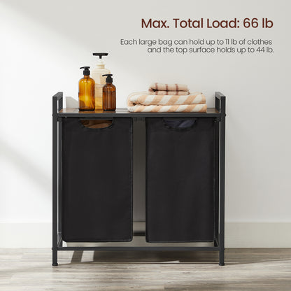 VASAGLE 46L Laundry Hamper Laundry Basket with 2 Pull-Out Bags Laundry Sorter with Shelf Rustic Brown and Black