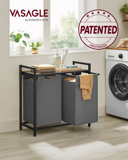 Laundry Hamper, Laundry Basket, Laundry Sorter with 2 Pull-Out and Removable Bags, Shelf, Metal Frame, 2 x 12.1 Gallons