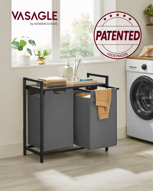 Laundry Hamper, Laundry Basket, Laundry Sorter with 2 Pull-Out and Removable Bags, Shelf, Metal Frame, 2 x 12.1 Gallons