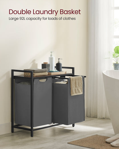 Laundry Hamper, Laundry Basket, Laundry Sorter with 2 Pull-Out and Removable Bags, Shelf, Metal Frame, 2 x 12.1 Gallons