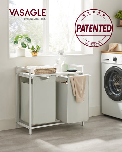 Laundry Hamper, Laundry Basket, Laundry Sorter with 2 Pull-Out and Removable Bags, Shelf, Metal Frame, 2 x 12.1 Gallons