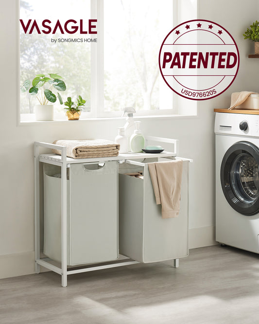 Laundry Hamper, Laundry Basket, Laundry Sorter with 2 Pull-Out and Removable Bags, Shelf, Metal Frame, 2 x 12.1 Gallons
