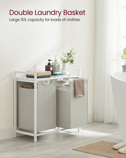 Laundry Hamper, Laundry Basket, Laundry Sorter with 2 Pull-Out and Removable Bags, Shelf, Metal Frame, 2 x 12.1 Gallons