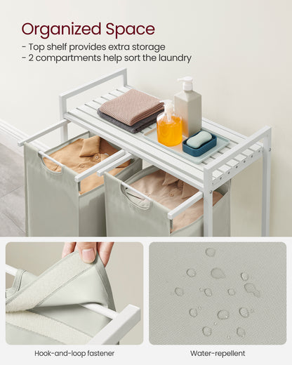 Laundry Hamper, Laundry Basket, Laundry Sorter with 2 Pull-Out and Removable Bags, Shelf, Metal Frame, 2 x 12.1 Gallons