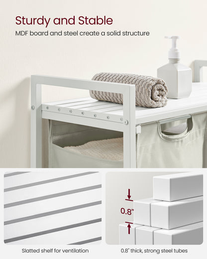 Laundry Hamper, Laundry Basket, Laundry Sorter with 2 Pull-Out and Removable Bags, Shelf, Metal Frame, 2 x 12.1 Gallons