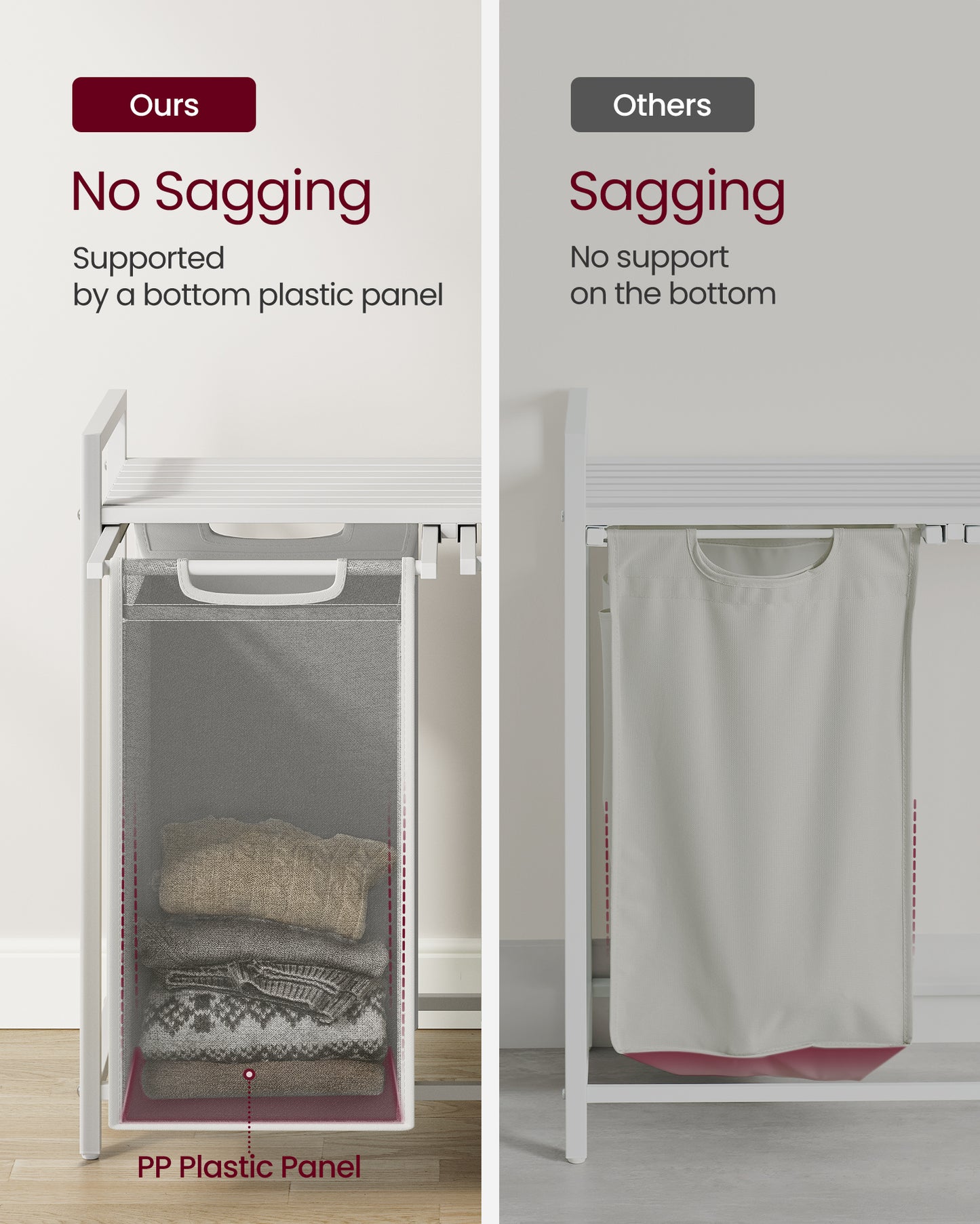 Laundry Hamper, Laundry Basket, Laundry Sorter with 2 Pull-Out and Removable Bags, Shelf, Metal Frame, 2 x 12.1 Gallons