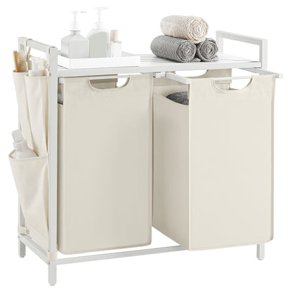 VASAGLE Laundry Hamper, Laundry Basket, Laundry Sorter with 2 Pull-Out and Removable Bags, Shelf, Metal Frame, 2 x 12.1 Gallons (46L), 28.7 x 13 x 28.3 Inches, White