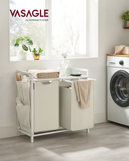 VASAGLE Laundry Hamper, Laundry Basket, Laundry Sorter with 2 Pull-Out and Removable Bags, Shelf, Metal Frame, 2 x 12.1 Gallons (46L), 28.7 x 13 x 28.3 Inches, White