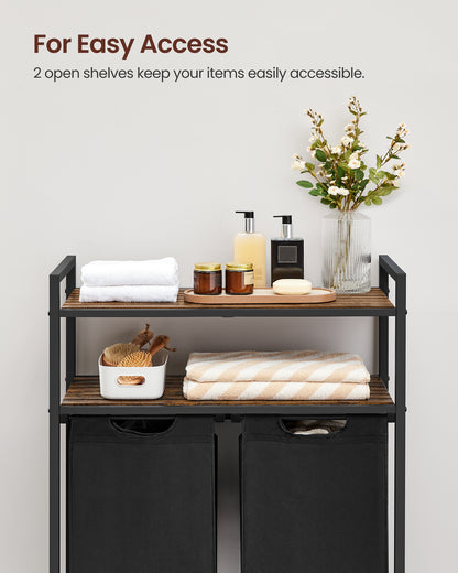VASAGLE Laundry Hamper Laundry Basket Laundry Sorter with 2 Pull-Out and Removable Bags 2 Shelves Rustic Brown and Black