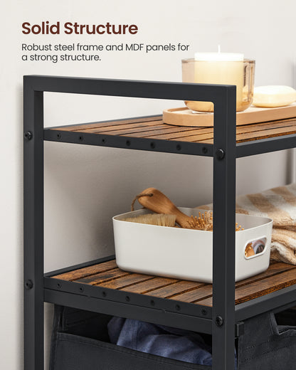 VASAGLE Laundry Hamper Laundry Basket Laundry Sorter with 2 Pull-Out and Removable Bags 2 Shelves Rustic Brown and Black