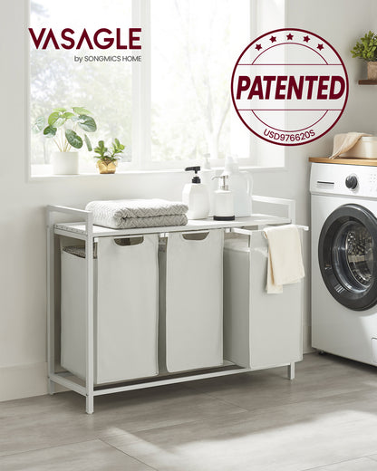 Laundry Hamper, Laundry Basket, Laundry Sorter with 3 Pull-Out and Removable Bags, Shelf, Metal Frame, 3 x 10 Gallons