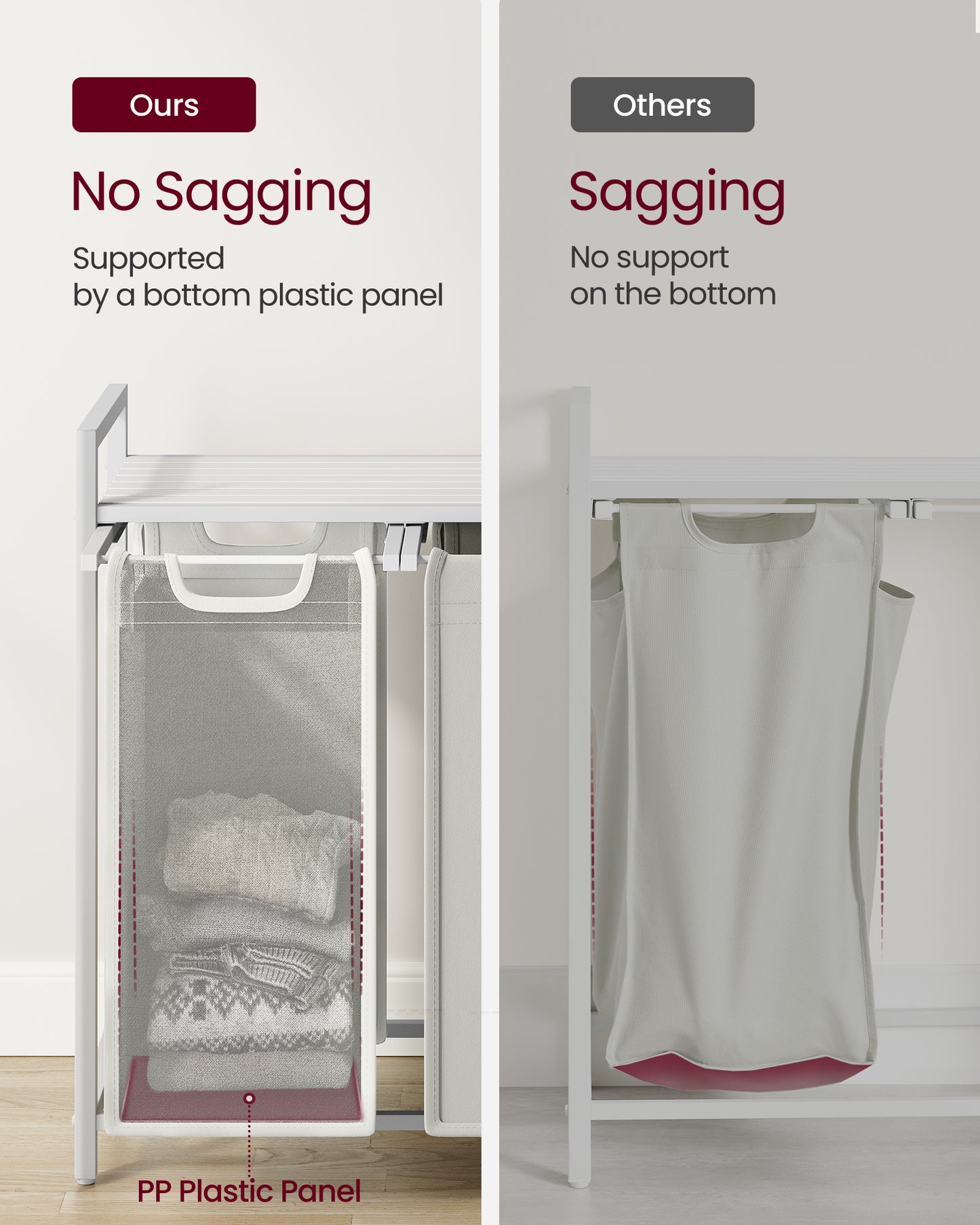 Laundry Hamper, Laundry Basket, Laundry Sorter with 3 Pull-Out and Removable Bags, Shelf, Metal Frame, 3 x 10 Gallons