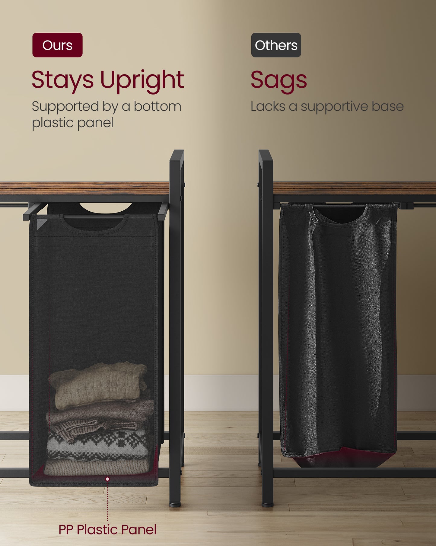 3-Compartment Laundry Hamper Sorter with Removable Bags, Pull-Out Liners, Ventilated Shelf & Sturdy Metal Frame ¨C 31.7 Gallons Capacity, Rustic Brown