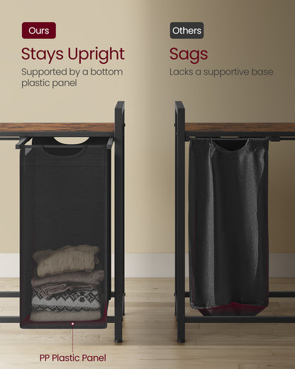 3-Compartment Laundry Hamper Sorter with Removable Bags, Pull-Out Liners, Ventilated Shelf & Sturdy Metal Frame ¨C 31.7 Gallons Capacity, Rustic Brown