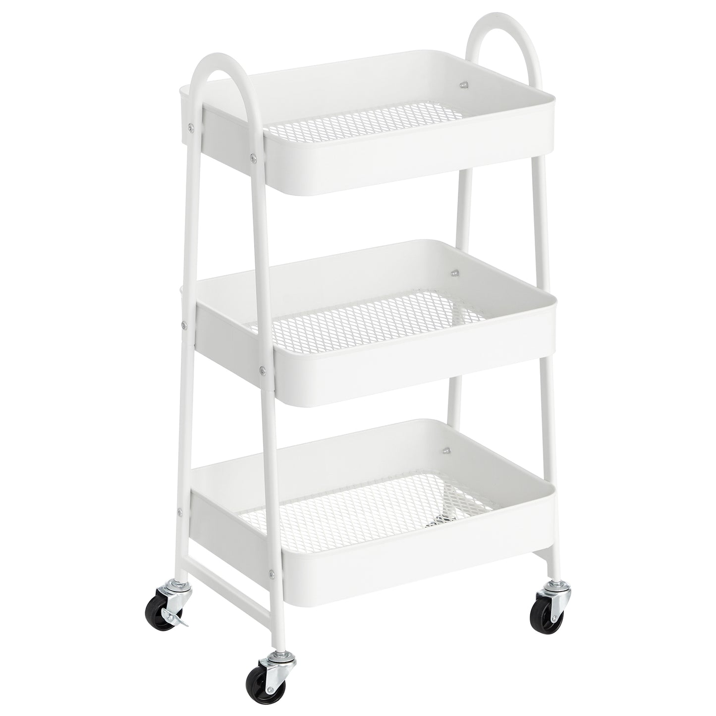 SONGMICS 3-Tier Rolling Cart, Metal Storage Cart, Kitchen Storage Trolley with 2 Brakes and Handles, Utility Cart, Easy Assembly, for Painting Utensils Bedroom Laundry Room, White UBSC068W01