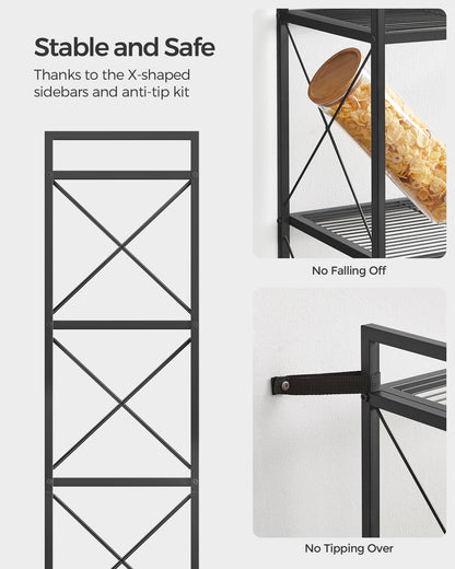 SONGMICS 5-Tier Metal Storage Rack, Shelving Unit with X Side Frames, Dense Mesh, 12.6 x 15.7 x 57.3 Inches, Ink Black