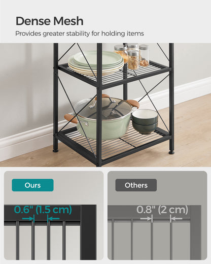 SONGMICS 5-Tier Metal Storage Rack, Shelving Unit with X Side Frames, Dense Mesh, 12.6 x 15.7 x 57.3 Inches, Ink Black