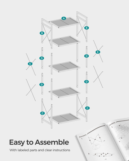 SONGMICS 5-Tier Metal Storage Rack, Shelving Unit with X Side Frames, Dense Mesh, 12.6 x 15.7 x 57.3 Inches, Ink Black