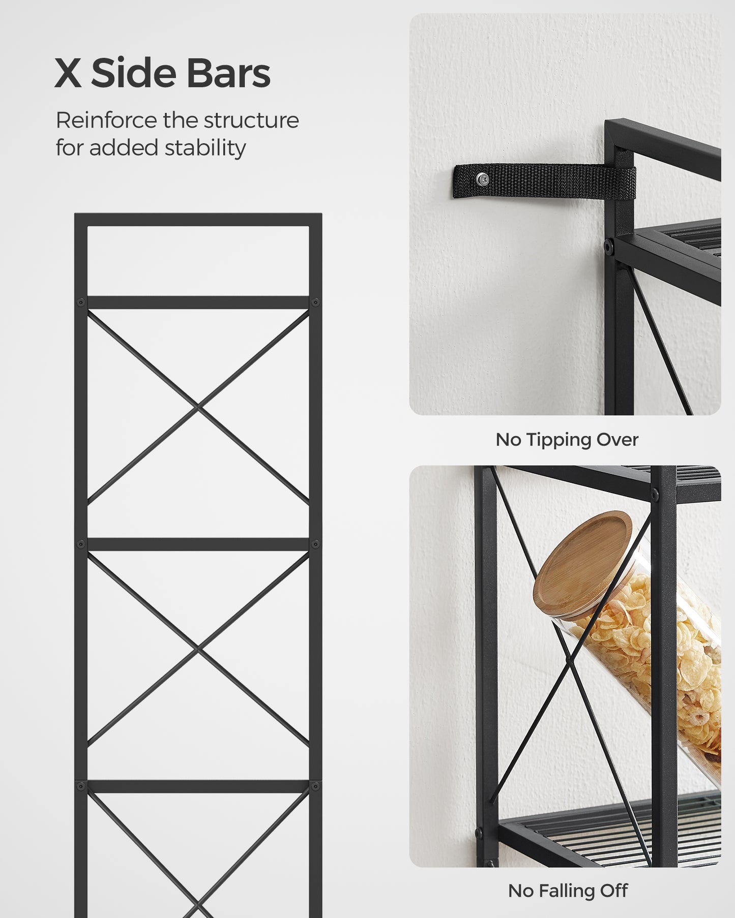 SONGMICS 5-Tier Storage Shelf Shelving Unit Heavy Duty Kitchen Storage Metal Garage Storage Organizer with X Side Frames Black