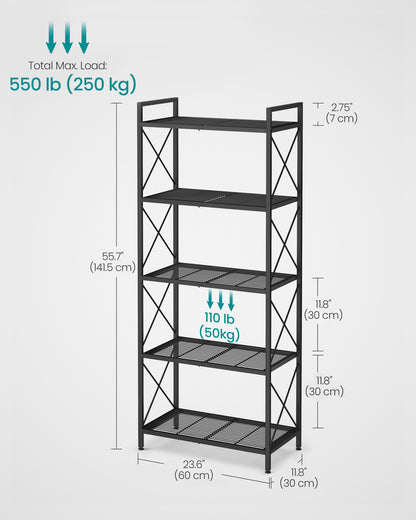 5-Tier Metal Storage Rack, Storage Shelves, Kitchen Shelf with Side Frames and Dense Mesh, 12.6 x 23.6 x 57.3 Inches, for Entryway, Kitchen