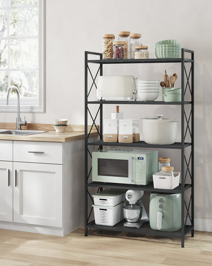 5-Tier Metal Storage Rack, Shelving Unit with X Side Frames, 12.6 x 31.5 x 57.3 Inches, for Kitchen, Living Room, Bathroom, Garage, Ink Black