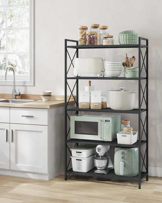 5-Tier Metal Storage Rack, Shelving Unit with X Side Frames, 12.6 x 31.5 x 57.3 Inches, for Kitchen, Living Room, Bathroom, Garage, Ink Black