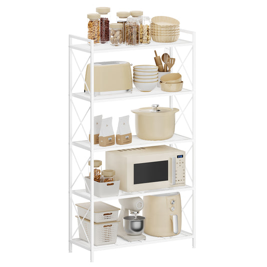 5-Tier Metal Storage Rack, Shelving Unit with X Side Frames, Dense Mesh, 12.6 x 31.5 x 57.3 Inches, for Entryway, Kitchen, Living Room, Bathroom, Industrial Style, Cloud White