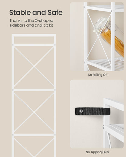 5-Tier Metal Storage Rack, Shelving Unit with X Side Frames, Dense Mesh, 12.6 x 31.5 x 57.3 Inches, for Entryway, Kitchen, Living Room, Bathroom, Industrial Style, Cloud White
