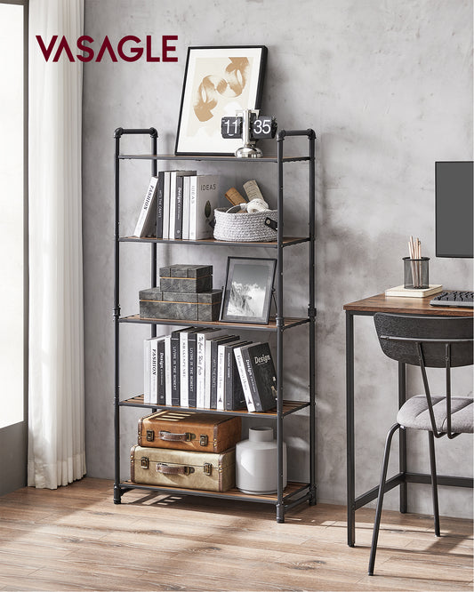 Bathroom Shelves 5-Tier Storage Rack, Plant Flower Stand, 25.5 x 12.2 x 51 inches, for Living Room, Balcony, Kitchen, Rustic Brown and Black