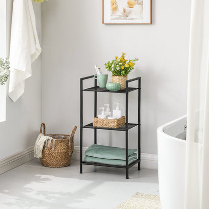 3-Tier Storage Rack, Bathroom Shelf, Extendable Plant Stand with Adjustable Shelf, for Bathroom, Living Room, Balcony, Kitchen, Black