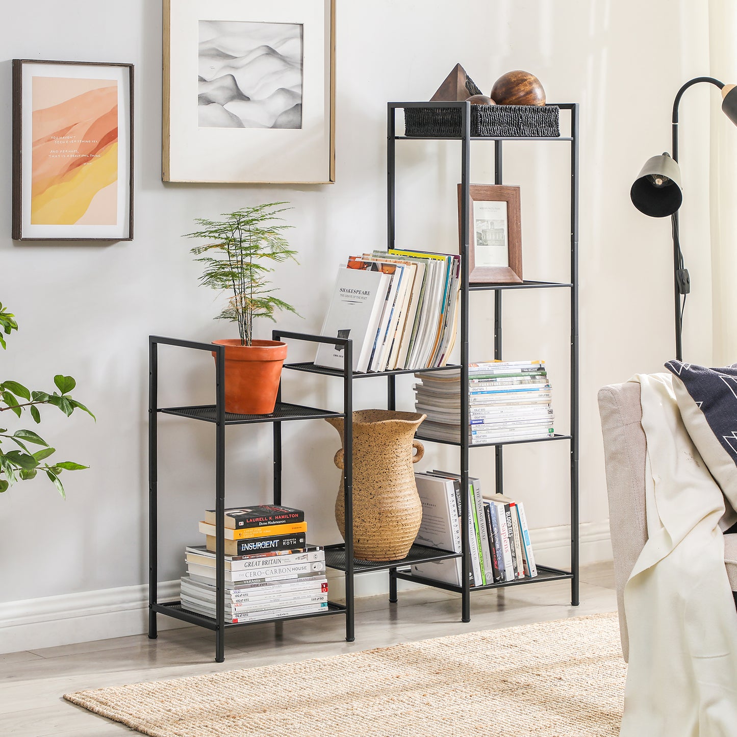 3-Tier Storage Rack, Bathroom Shelf, Extendable Plant Stand with Adjustable Shelf, for Bathroom, Living Room, Balcony, Kitchen, Black