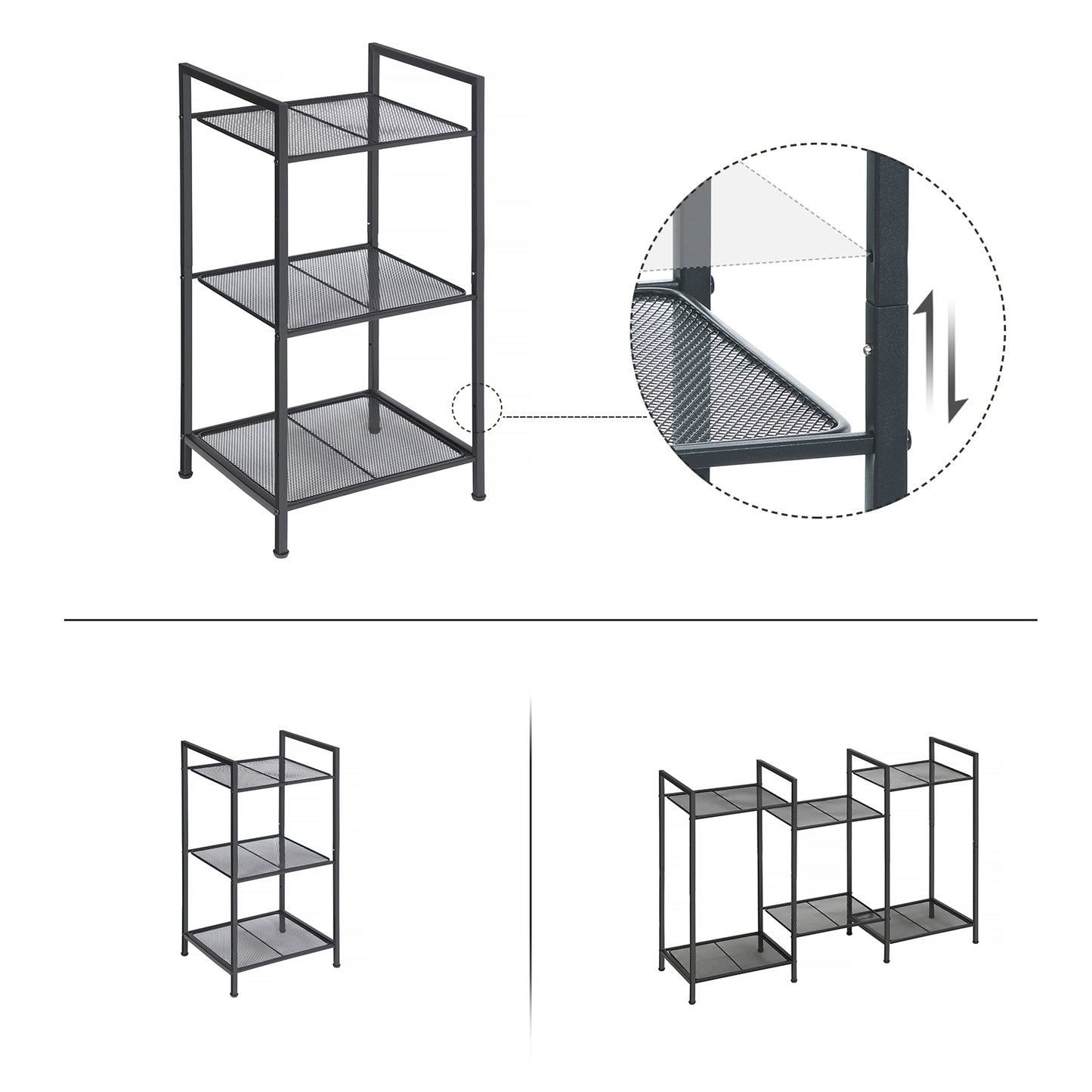3-Tier Storage Rack, Bathroom Shelf, Extendable Plant Stand with Adjustable Shelf, for Bathroom, Living Room, Balcony, Kitchen, Black