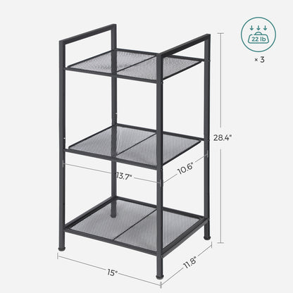 3-Tier Storage Rack, Bathroom Shelf, Extendable Plant Stand with Adjustable Shelf, for Bathroom, Living Room, Balcony, Kitchen, Black