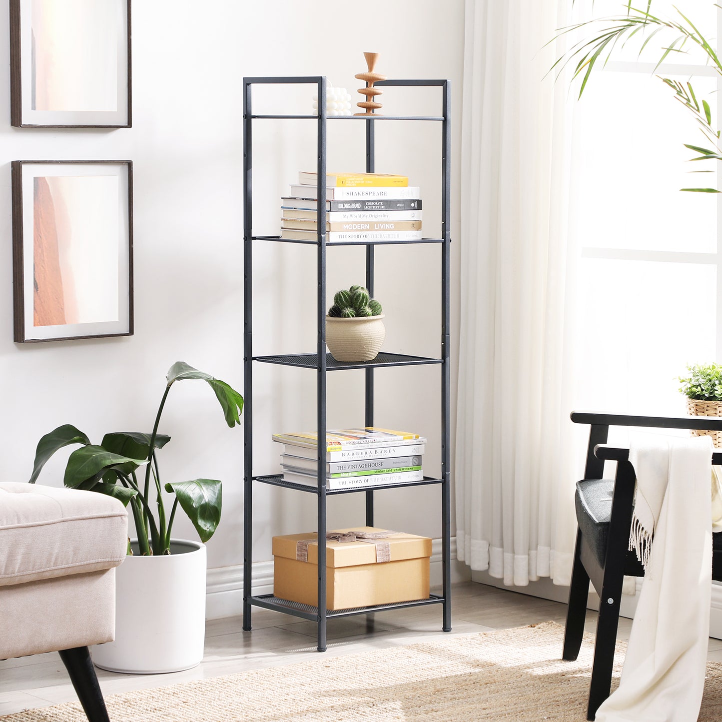 5-Tier Storage Rack, Bathroom Shelf, Extendable Plant Stand with Adjustable Shelf, for Bathroom, Living Room, Balcony, Kitchen, Black