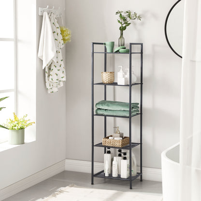 5-Tier Storage Rack, Bathroom Shelf, Extendable Plant Stand with Adjustable Shelf, for Bathroom, Living Room, Balcony, Kitchen, Black