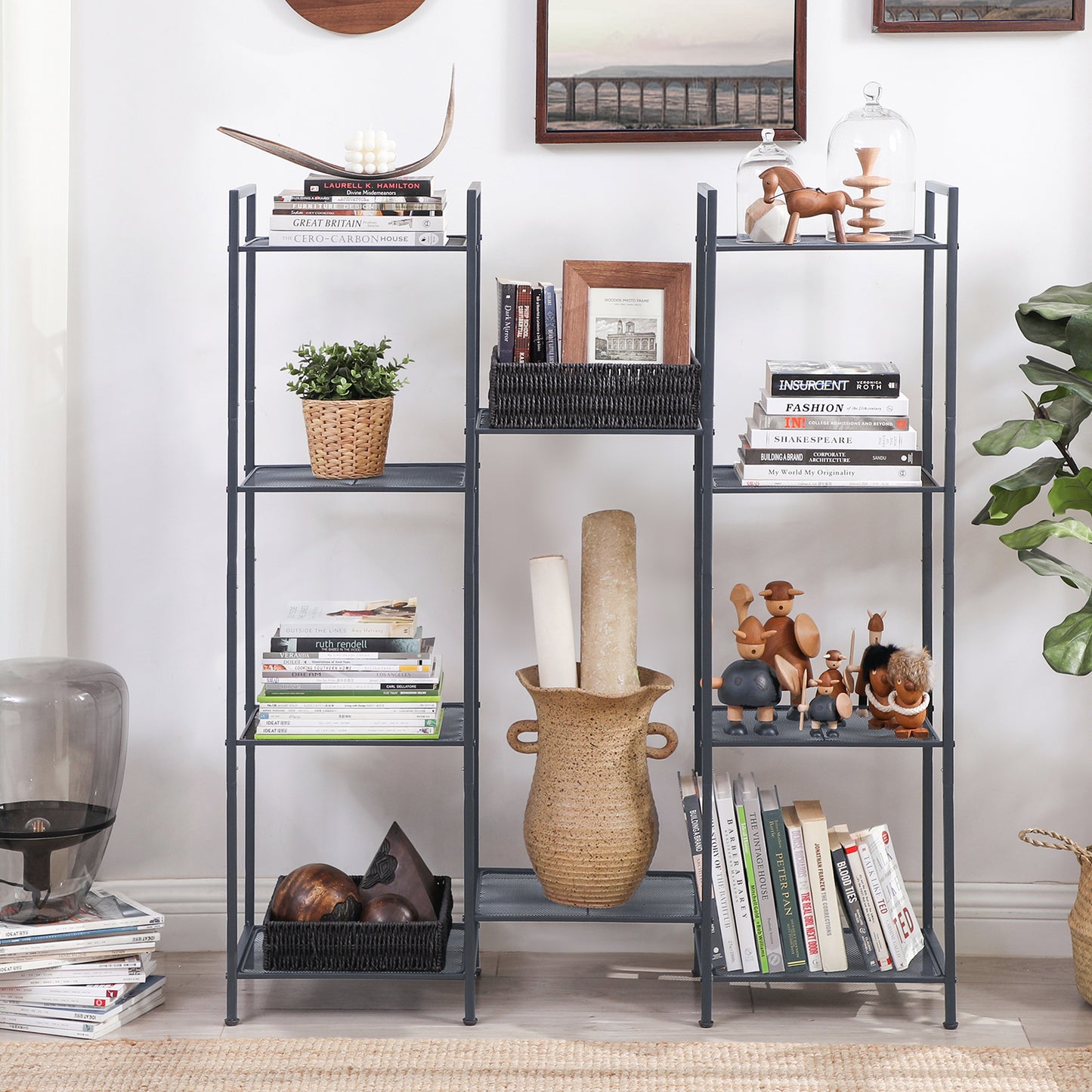 5-Tier Storage Rack, Bathroom Shelf, Extendable Plant Stand with Adjustable Shelf, for Bathroom, Living Room, Balcony, Kitchen, Black