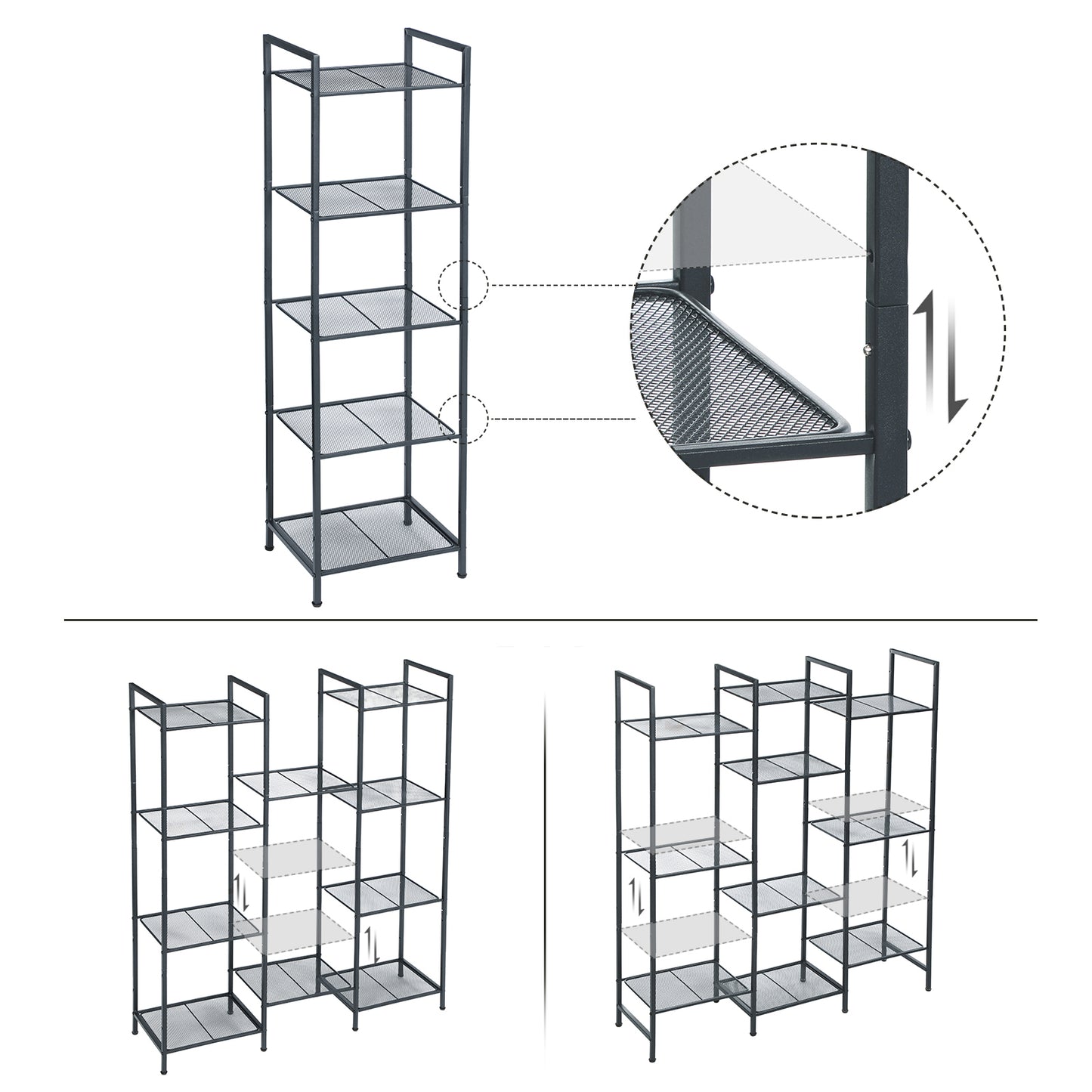 5-Tier Storage Rack, Bathroom Shelf, Extendable Plant Stand with Adjustable Shelf, for Bathroom, Living Room, Balcony, Kitchen, Black