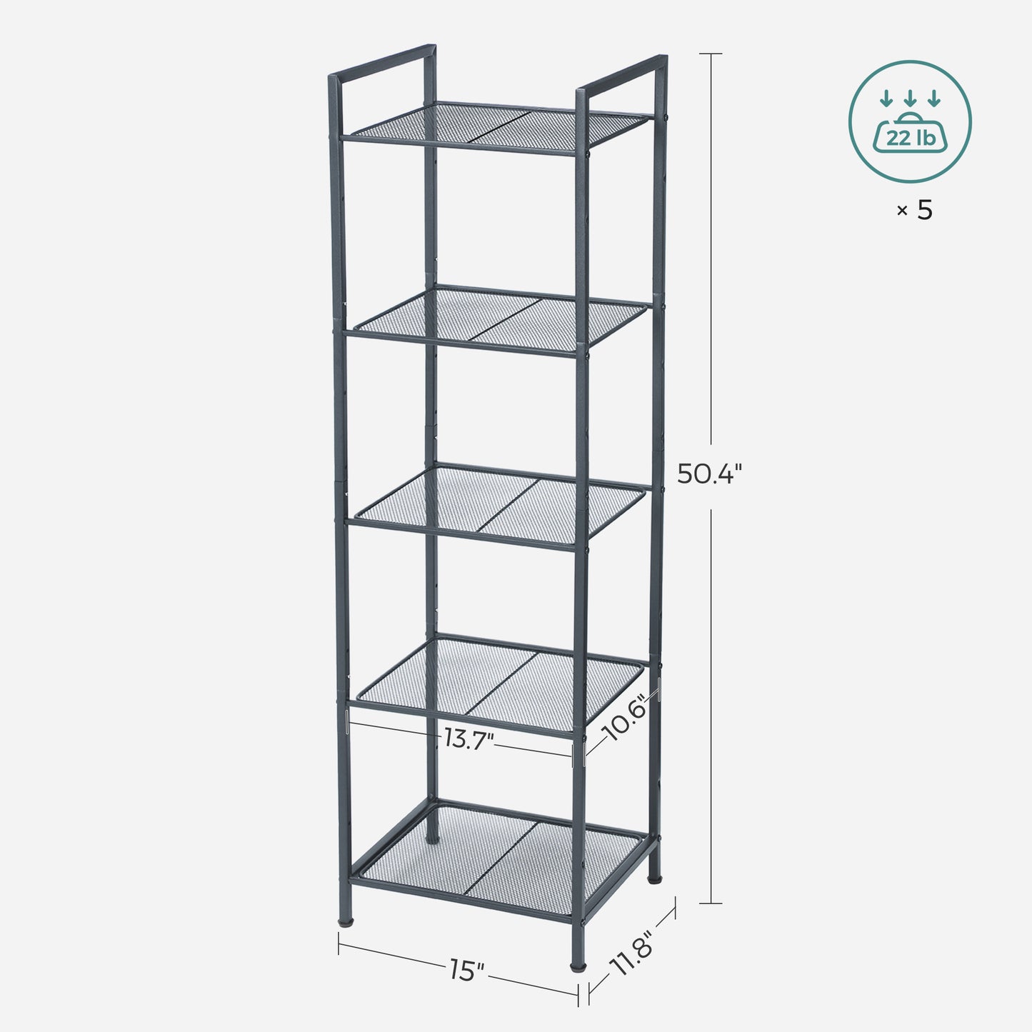 5-Tier Storage Rack, Bathroom Shelf, Extendable Plant Stand with Adjustable Shelf, for Bathroom, Living Room, Balcony, Kitchen, Black