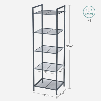 5-Tier Storage Rack, Bathroom Shelf, Extendable Plant Stand with Adjustable Shelf, for Bathroom, Living Room, Balcony, Kitchen, Black