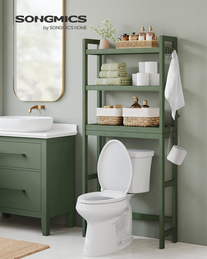 SONGMICS 3-Tier Over The Toilet Storage Bamboo Over Toilet Bathroom Organizer Forest Green