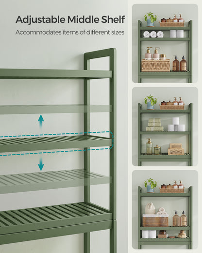 SONGMICS 3-Tier Over The Toilet Storage Bamboo Over Toilet Bathroom Organizer Forest Green