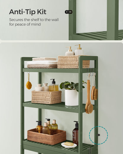 SONGMICS 3-Tier Over The Toilet Storage Bamboo Over Toilet Bathroom Organizer Forest Green
