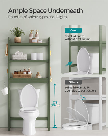 SONGMICS 3-Tier Over The Toilet Storage Bamboo Over Toilet Bathroom Organizer Forest Green