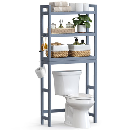 Over The Toilet Storage, 3-Tier Over Toilet Bathroom Organizer with Adjustable Shelf, 10.2 x 24.8 x 66.9 Inches, Space-Saving, Gray
