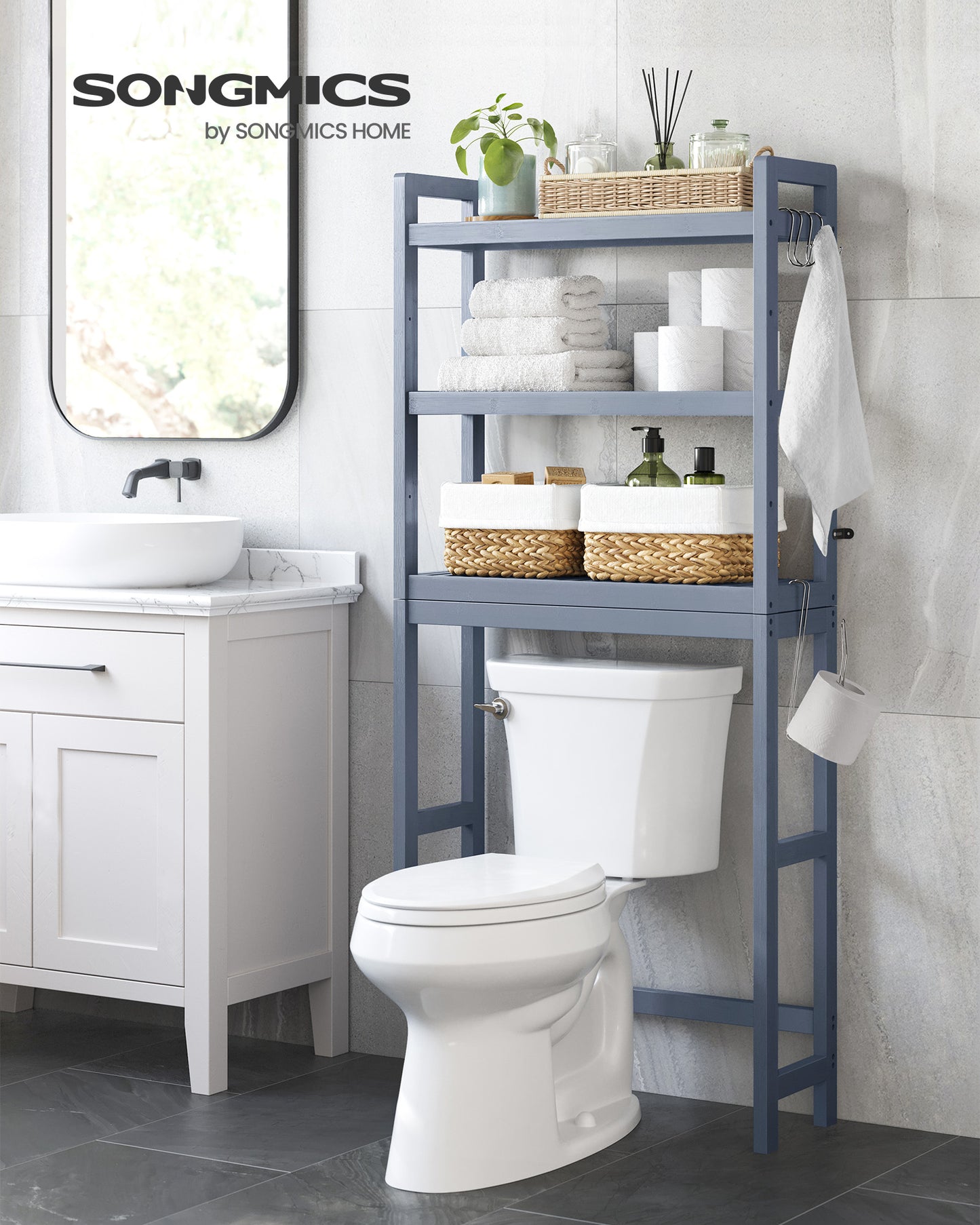 SONGMICS Over The Toilet Storage Bamboo 3-Tier Gray