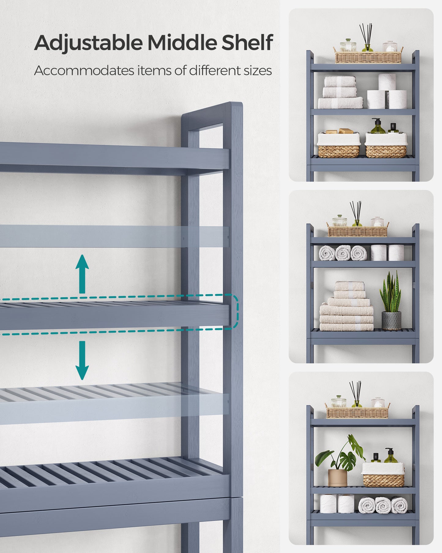 SONGMICS Over The Toilet Storage Bamboo 3-Tier Gray