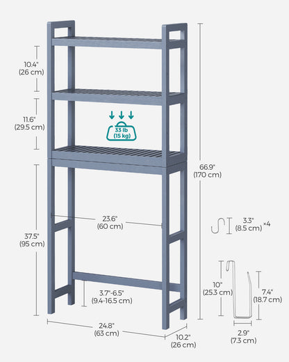 SONGMICS Over The Toilet Storage Bamboo 3-Tier Gray
